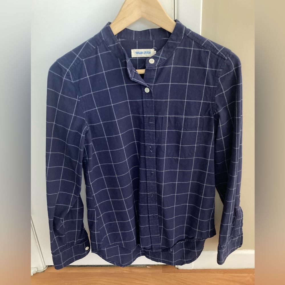 Taylor Stitch Handmade in USA Mandarin Collar LS Windowpane Check Shirt. Size S